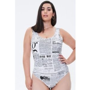 Forever21 plus sized newsprint bodysuit